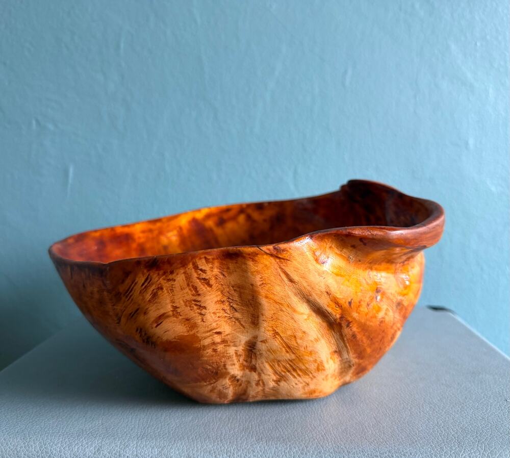 Vintage 1949 Hand Carved Wood Bowl - Signed Primitive Folk Art Rustic Live Edge